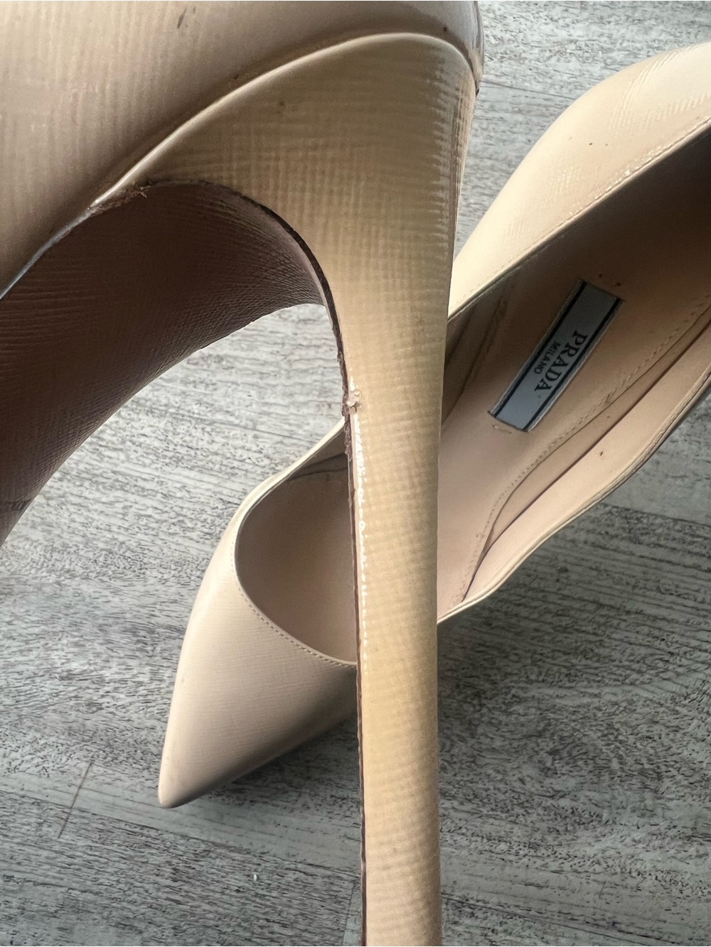 Prada Beige Patent Leather Pointed-Toe Pumps - Picture 9 of 11